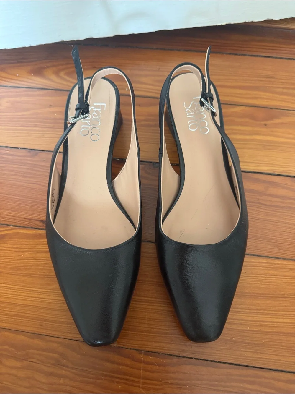 Franco Sarto Black Pointed Slingback Kitten Heels